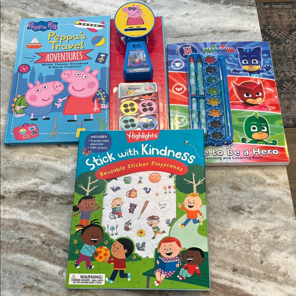 Peppa Pig PJ Masks Highlights Book Set New Movie Projector Paint Color Sticker